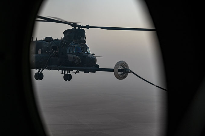 U.S. Army MH-47G Chinook receives fuel