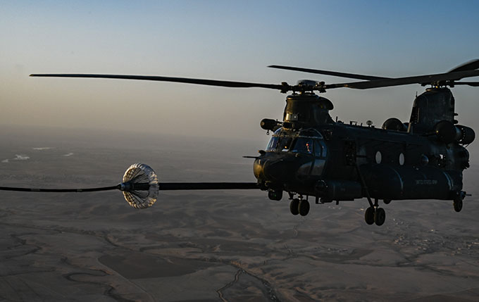 U.S. Army MH-47G Chinook receives fuel
